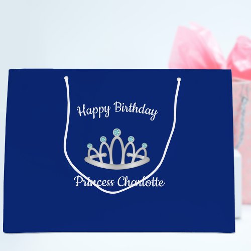 Royal Blue Princess Tiara Birthday Large Gift Bag