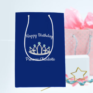 Royal Blue Princess Tiara Birthday Medium Gift Bag