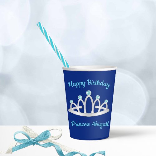 Royal Blue Princess Tiara Birthday Party  Paper Cups
