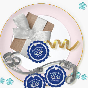 Royal Blue Princess Tiara Round Favor Tags