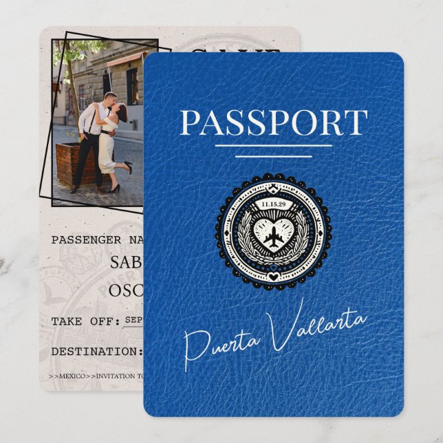 Royal Blue Puerta Vallarta Passport Save The Date (Front/Back)