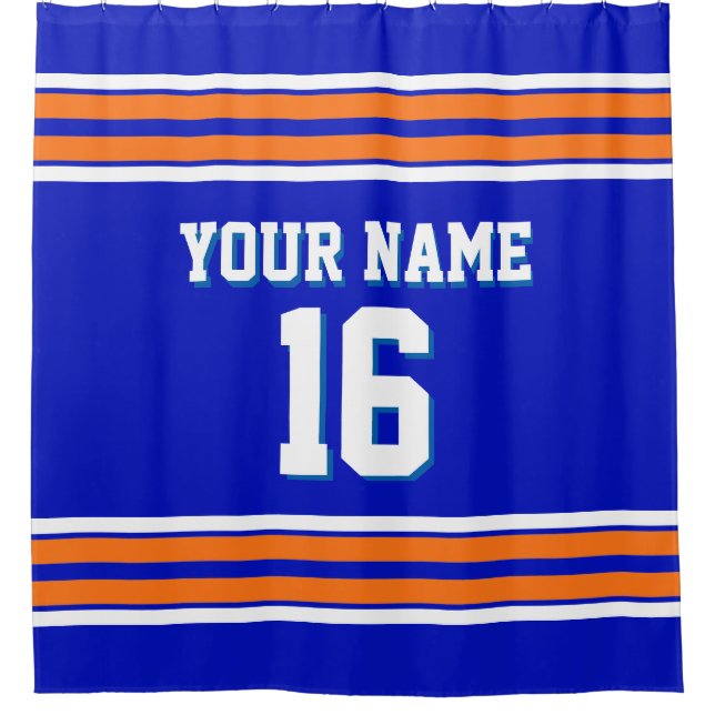 Royal Blue Pumpkin Orange Stripes Sports Jersey Shower Curtain (Front)