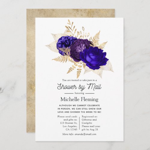 Royal Blue Purple and Gold Bridal Shower by Mail Invitation