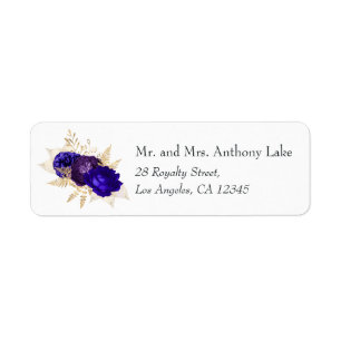 Royal Blue, Purple and Gold Floral Wedding Label
