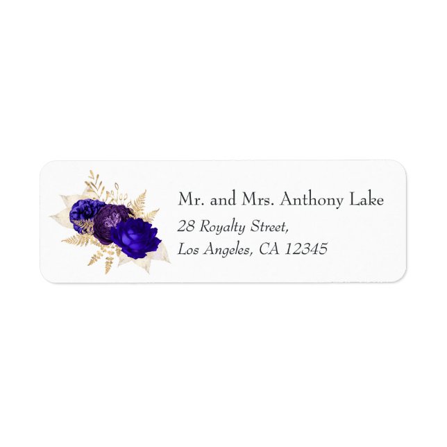 Royal Blue, Purple and Gold Floral Wedding Label (Front)