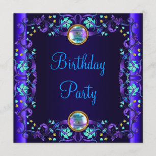 Royal Blue Purple Birthday Party Invitation