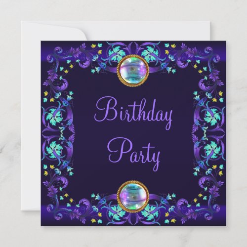 Royal Blue Purple Birthday Party Invitation