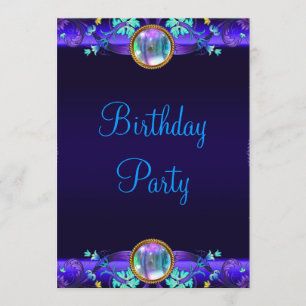 Royal Blue Purple Birthday Party Invitation