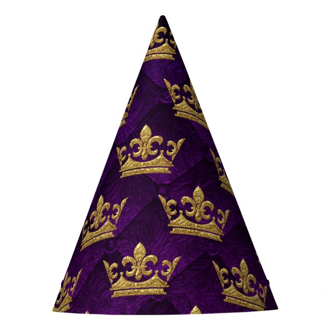 Royal Blue & Purple Crown Prince Birthday Party Party Hat (Front)