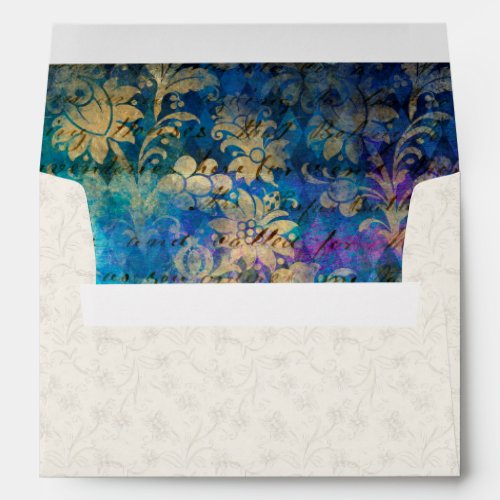 Royal Blue Purple Floral Cream Pattern Wedding Envelope