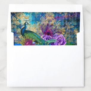 Royal Blue Purple Floral Pattern Wedding Envelope Liner
