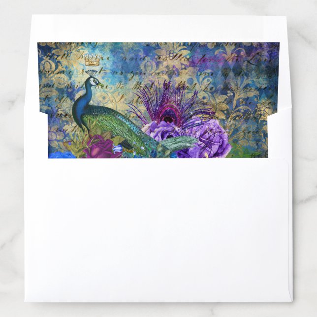 Royal Blue Purple Floral Pattern Wedding Envelope Liner (In Envelope)