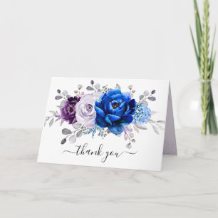 Royal Blue Purple Navy Lilac Blooms Bridal Shower Letterpress Thank You Card