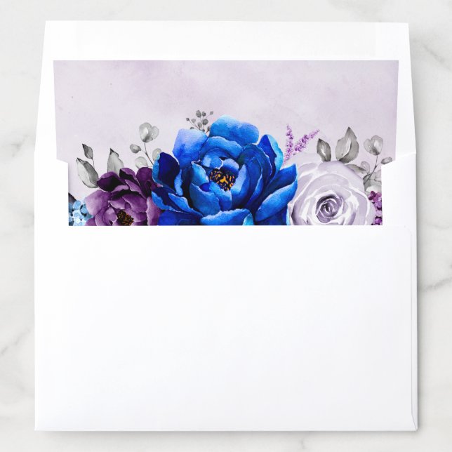 Royal Blue Purple Navy Lilac Blooms Wedding Envelope Liner (In Envelope)