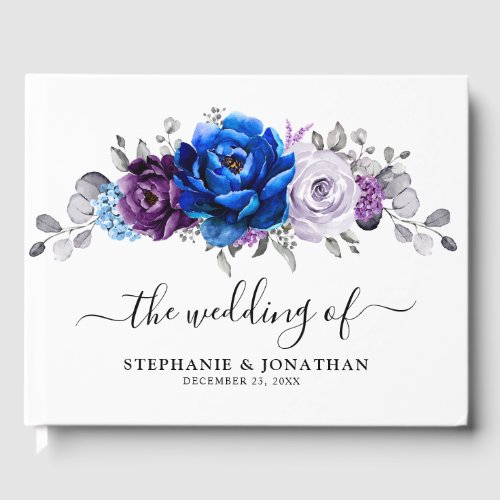 Royal Blue Purple Navy Lilac Blooms Wedding Guest Book