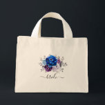 Royal Blue Purple Navy Lilac Blooms Wedding Mini Tote Bag<br><div class="desc">Elegant royal blue Purple lilac lavender floral theme wedding bride tote bag featuring elegant bouquet of  royal blue,  Navy,  purple,  lilac color rose flowers buds and sage green eucalyptus leaves. Please contact me for any help in customization or if you need any other product with this design.</div>