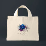 Royal Blue Purple Navy Lilac Blooms Wedding Mini Tote Bag<br><div class="desc">Elegant royal blue Purple lilac lavender floral theme wedding bride tote bag featuring elegant bouquet of  royal blue,  Navy,  purple,  lilac color rose flowers buds and sage green eucalyptus leaves. Please contact me for any help in customization or if you need any other product with this design.</div>