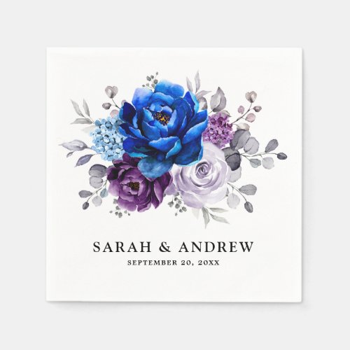 Royal Blue Purple Navy Lilac Blooms Wedding Napkins