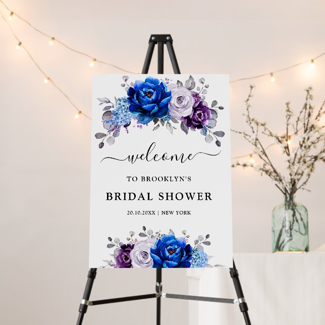 Royal Blue Purple Navy Lilac Bridal Shower Welcome Foam Board (In Situ (Stand))