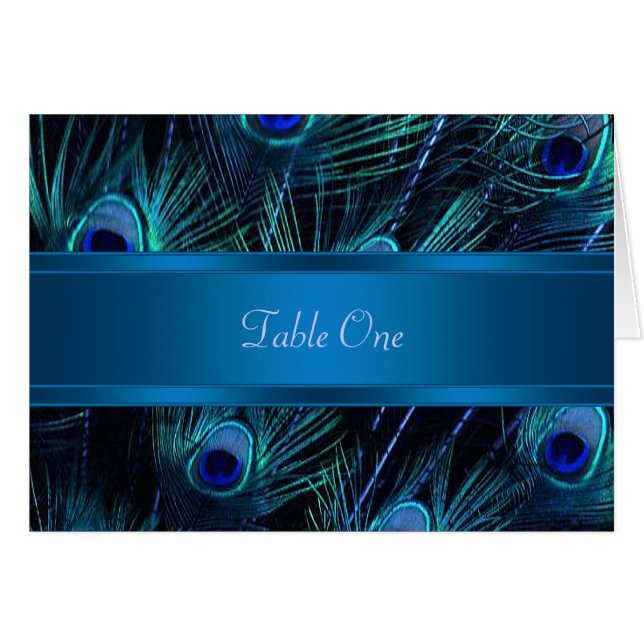 Royal Blue Purple Peacock Feathers Wedding Cards (Front Horizontal)