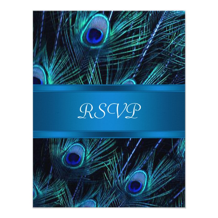 Royal Blue Purple Peacock Feathers Wedding Custom Announcement