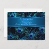 Royal Blue Purple Peacock Feathers Wedding Invitation Postcard (Front/Back)