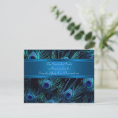 Royal Blue Purple Peacock Feathers Wedding Invitation Postcard (Standing Front)