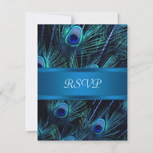 Royal Blue Purple Peacock Feathers Wedding RSVP Card