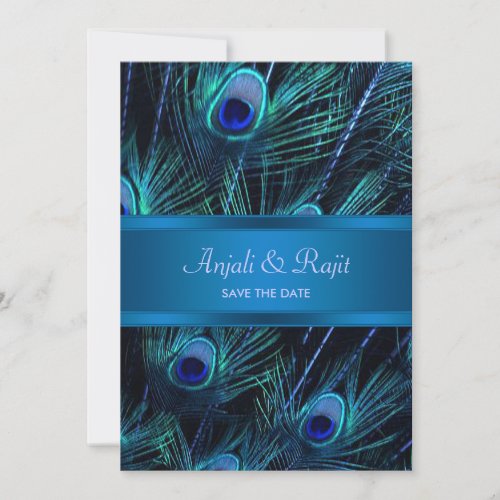 Royal Blue Purple Peacock Feathers Wedding Save The Date