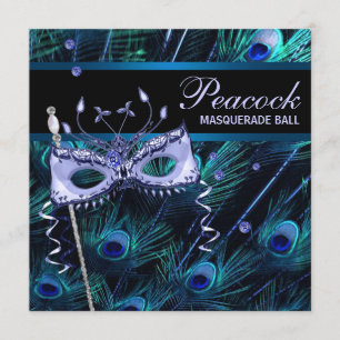 Royal Blue Purple Peacock Masquerade Party Invitation