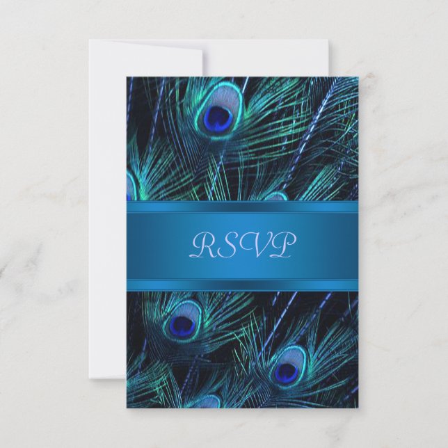 Royal Blue Purple Peacock Wedding RSVP Cards (Front)