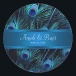 Royal Blue Purple Peacock Wedding Stickers<br><div class="desc">Beautiful royal blue real peacock feathers with rich peacock blue name band wedding favor labels. Customize with your choice of font style,  font color and text by simply choosing the "Customize it!" button.</div>