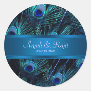 Royal Blue Purple Peacock Wedding Stickers