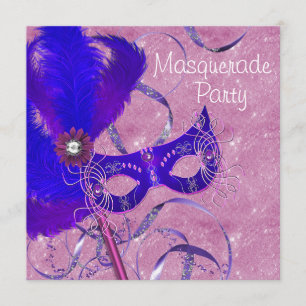 Royal Blue Purple Pink Masquerade Party Invitation