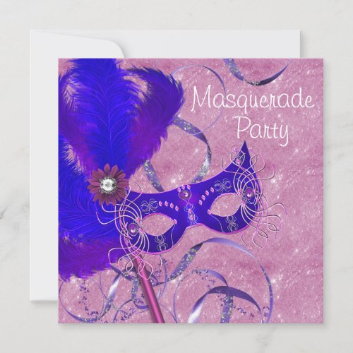 Royal Blue Purple Pink Masquerade Party Invitation