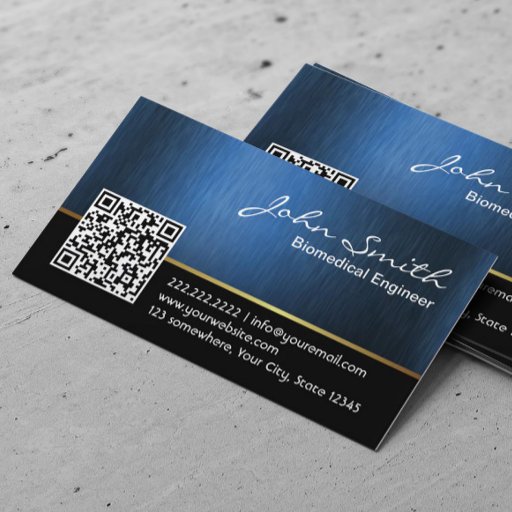 Customizable Royal Blue QR code Biomedical Business Card