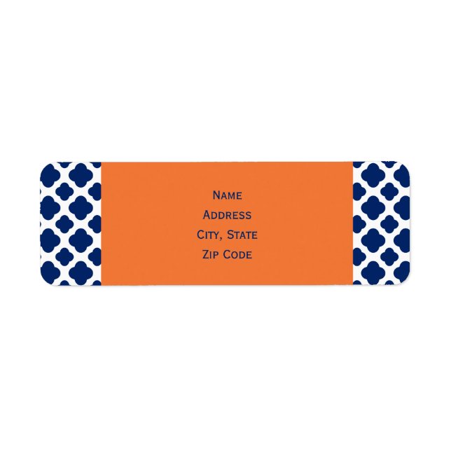 Royal Blue Quatrefoil Pattern with Orange Label (Front)