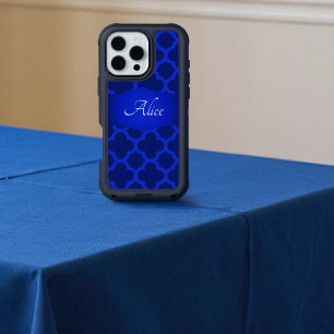 Royal Blue Quatrefoil Personalized iPhone 16 Pro Max Case
