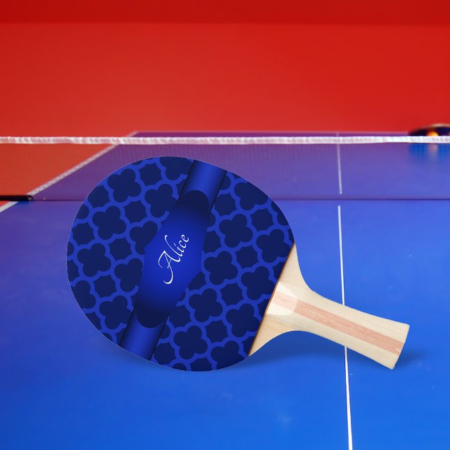 Royal Blue Quatrefoil Personalized Ping Pong Paddle (Creator Uploaded)