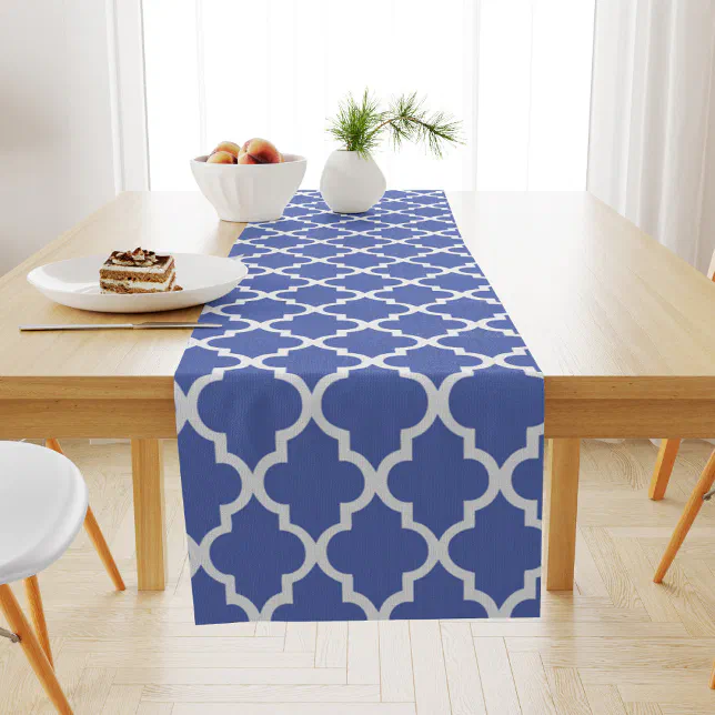 Royal Blue Quatrefoil Tiles Pattern Short Table Runner | Zazzle