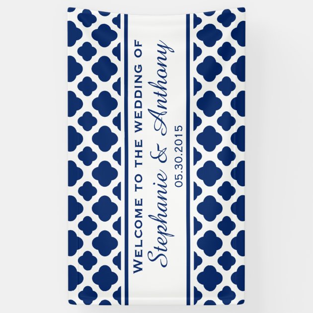 Royal Blue Quatrefoil  Wedding Welcome Banner