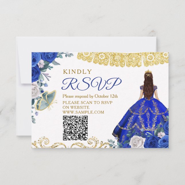 Royal Blue Quinceañera 15 Anos RSVP Card (Front)