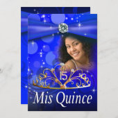 Royal Blue Quinceanera 15 Princess Tiara  Photo Invitation (Front/Back)