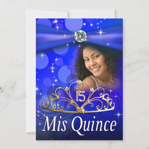Royal Blue Quinceanera 15 Princess Tiara  Photo Invitation