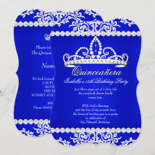 Royal Blue Quinceanera 15th Birthday Party Tiara Invitation