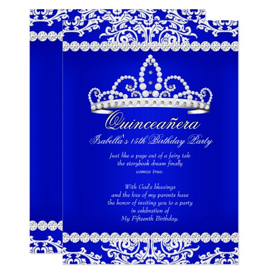 Royal Blue Quinceanera 15th Birthday Party Tiara Invitation