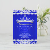 Royal Blue Quinceanera 15th Birthday Party Tiara Invitation (Standing Front)