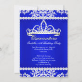 Royal Blue Quinceanera 15th Birthday Party Tiara Invitation (Front)