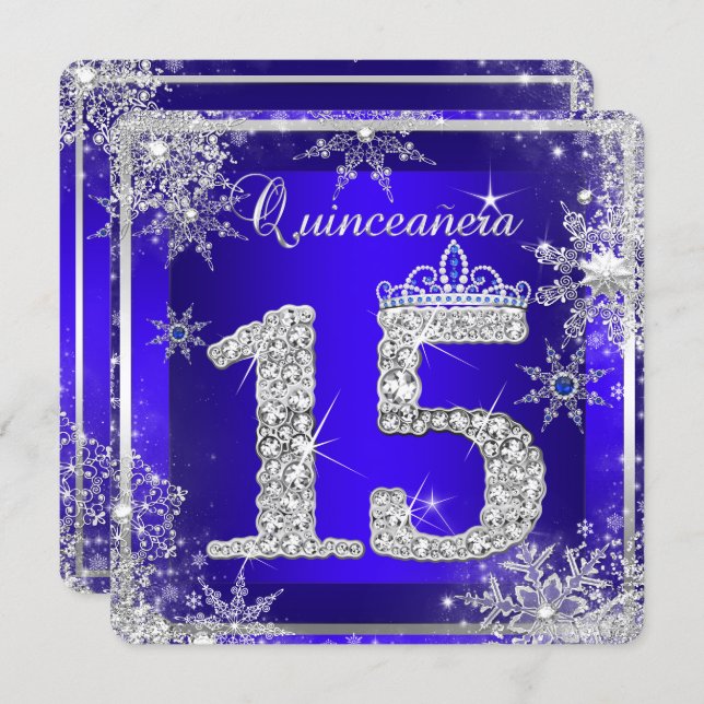 Royal Blue Quinceanera 15th Elite Elegant Birthday Invitation (Front/Back)