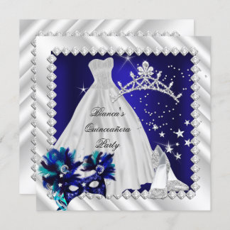Royal Blue Quinceanera 15th Masquerade Party Invitation